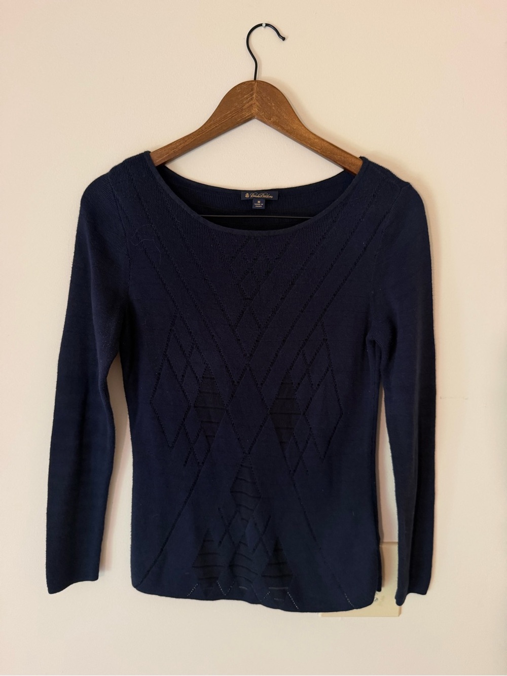 Brooks Brothers Navy Long-Sleeve Scoop Neck Lightweight Sweater, Size Medium